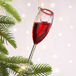 Стеклянная елочная игрушка Бокал Шампанского - Rose Brut 11 см, подвеска